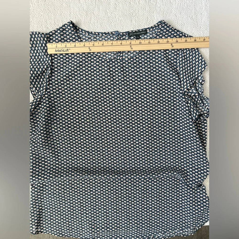 ADRIANNA PAPELL  Ruffled Sleeves Women’s Top/Blouse Grey and Tan Size: Large - Picture 10 of 16